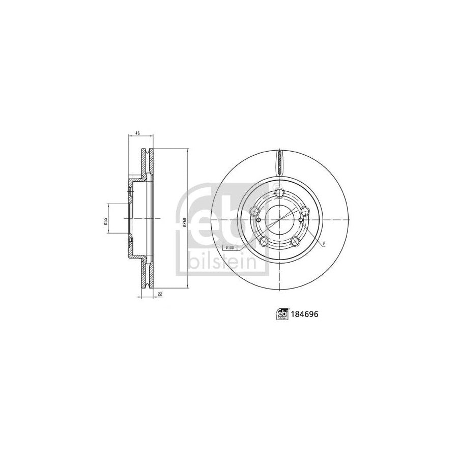 Febi Bilstein 184696 Brake Disc For Toyota Yaris IV (_P21_, _Pa1_, _Ph1_)