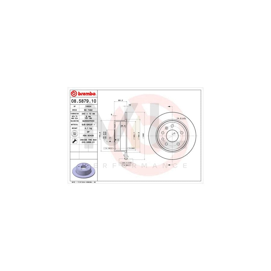 BREMBO 08.5879.10 Brake Disc Solid, with bolts/screws | ML Performance Car Parts