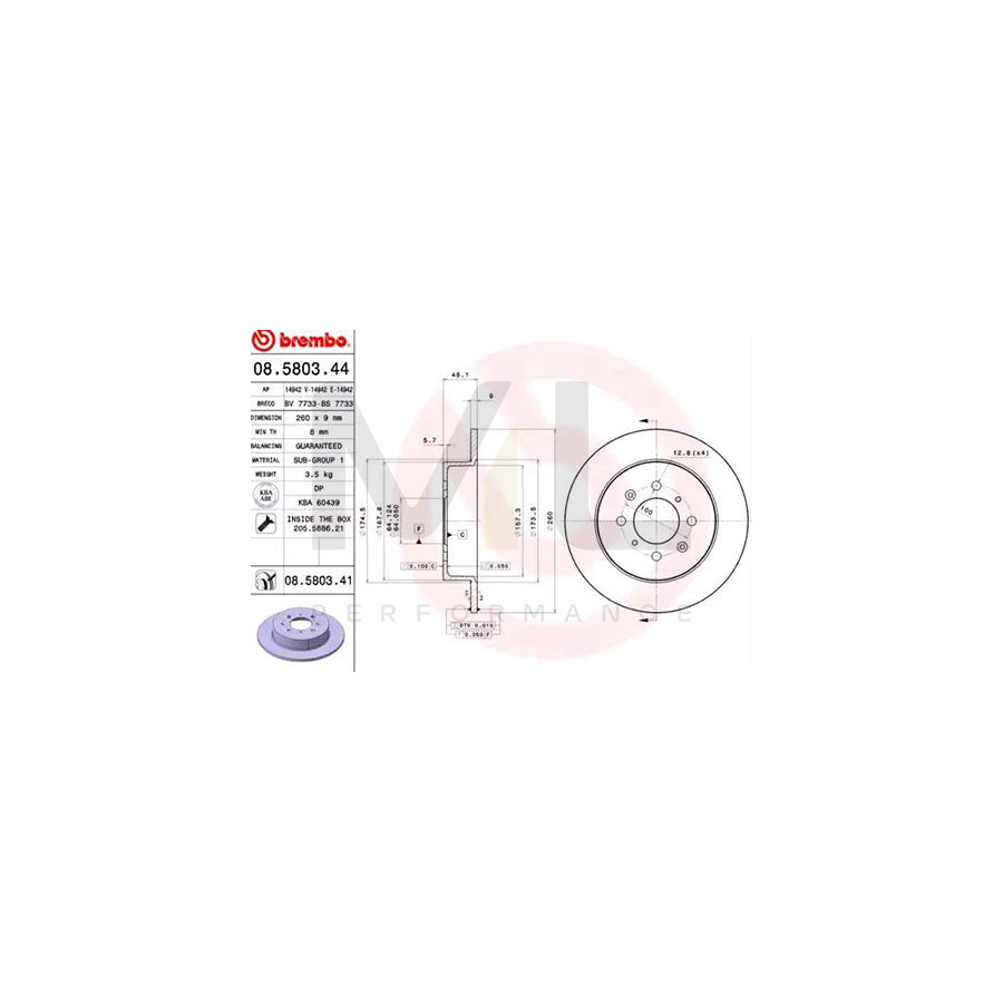 BREMBO COATED DISC LINE 08.5803.41 Brake Disc for HONDA CIVIC Solid, Coated, with bolts/screws | ML Performance Car Parts