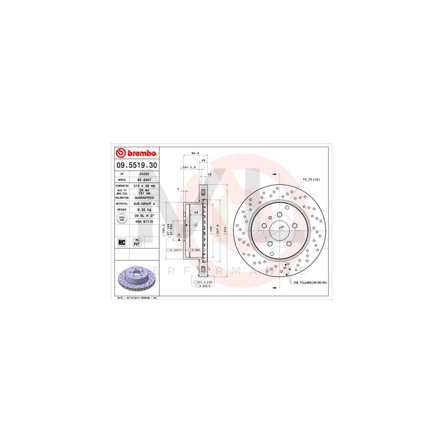 BREMBO 09.5519.30 Brake Disc Perforated / Vented, High-carbon | ML Performance Car Parts