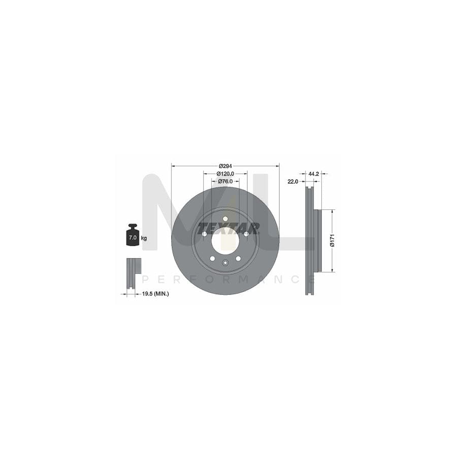 TEXTAR 92121400 Brake Disc Externally Vented, without wheel hub, without wheel studs | ML Performance Car Parts