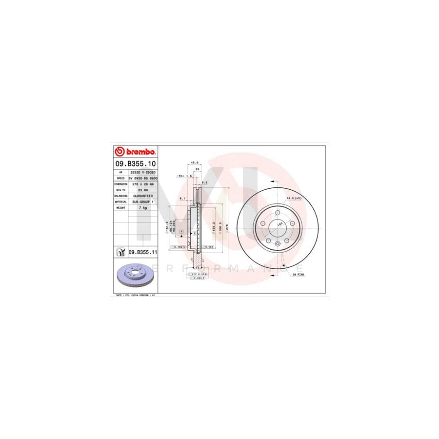 BREMBO 09.B355.10 Brake Disc Internally Vented, with bolts/screws | ML Performance Car Parts