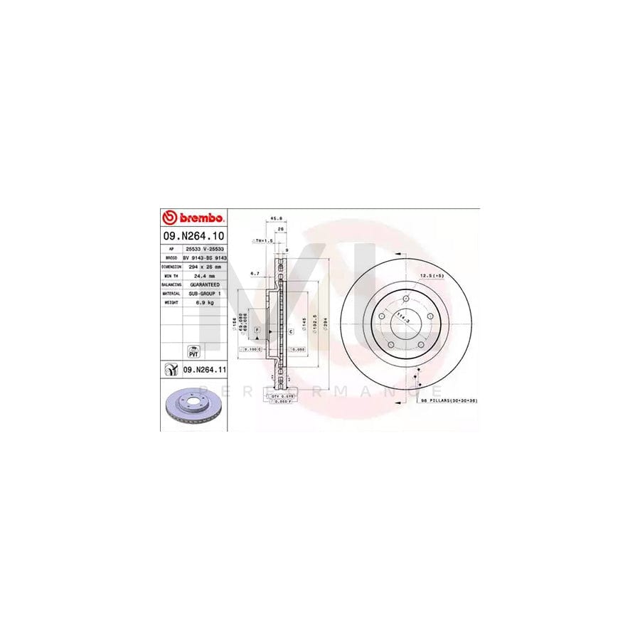 BREMBO COATED DISC LINE 09.N264.11 Brake Disc Internally Vented, Coated | ML Performance Car Parts