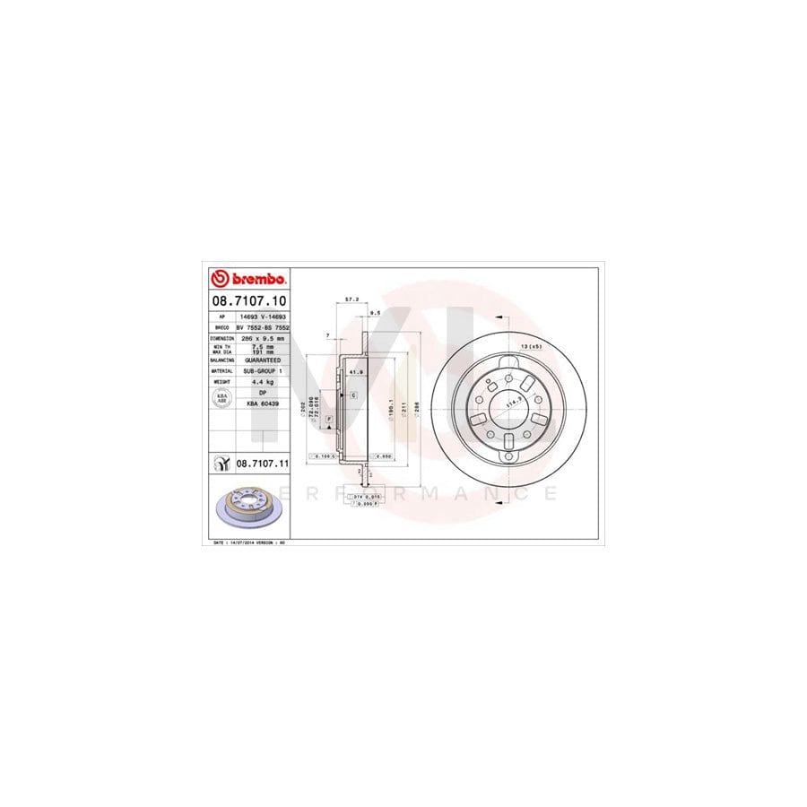 BREMBO COATED DISC LINE 08.7107.11 Brake Disc for MAZDA Xedos 9 (TA) Solid, Coated | ML Performance Car Parts