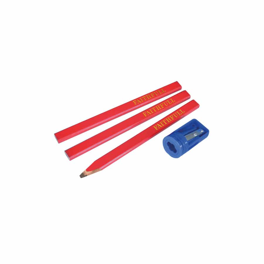 Faithfull FAICPSHARP Carpenters' Pencils Red (Pack 3 + Sharpener) | ML Performance UK