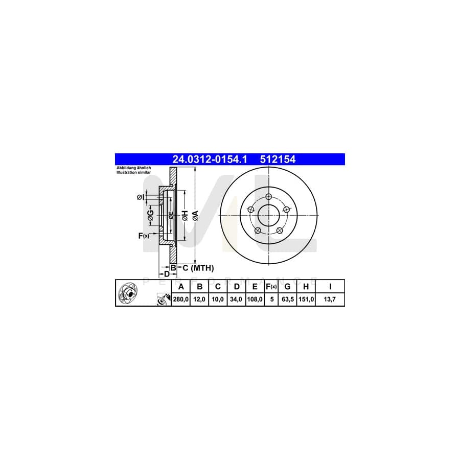 ATE PowerDisc 24.0312-0154.1 Brake Disc Solid, Coated | ML Performance Car Parts