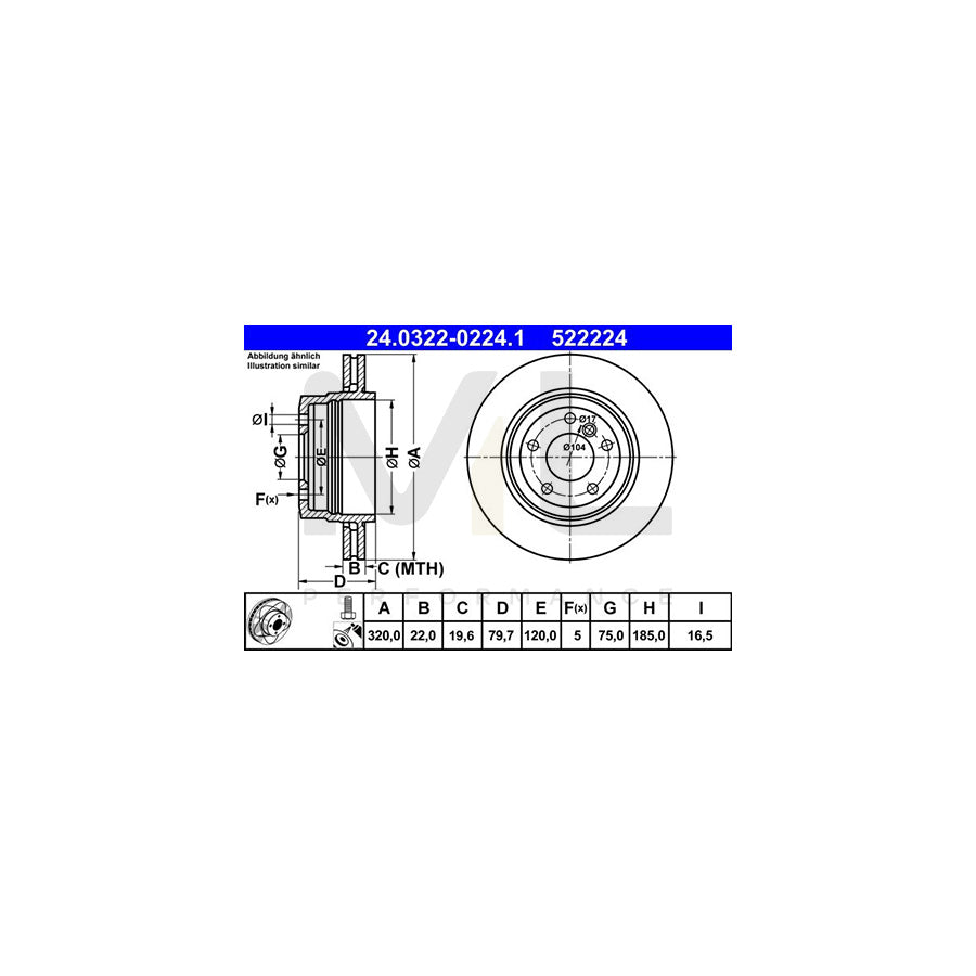 ATE PowerDisc 24.0322-0224.1 Brake Disc for BMW X3 (E83) Vented, Coated, High-carbon, with bolts/screws | ML Performance Car Parts