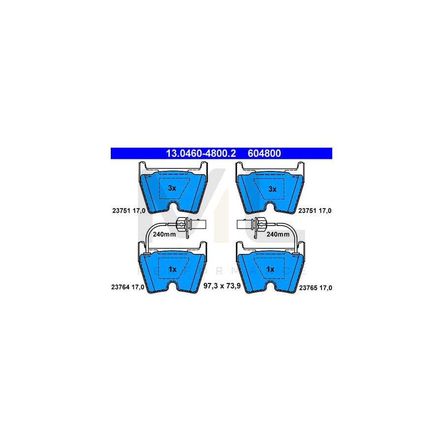 ATE 13.0460-4800.2 Brake pad set for VW Phaeton (3D1, 3D2, 3D3, 3D4, 3D6, 3D7, 3D8, 3D9) incl. wear warning contact | ML Performance Car Parts