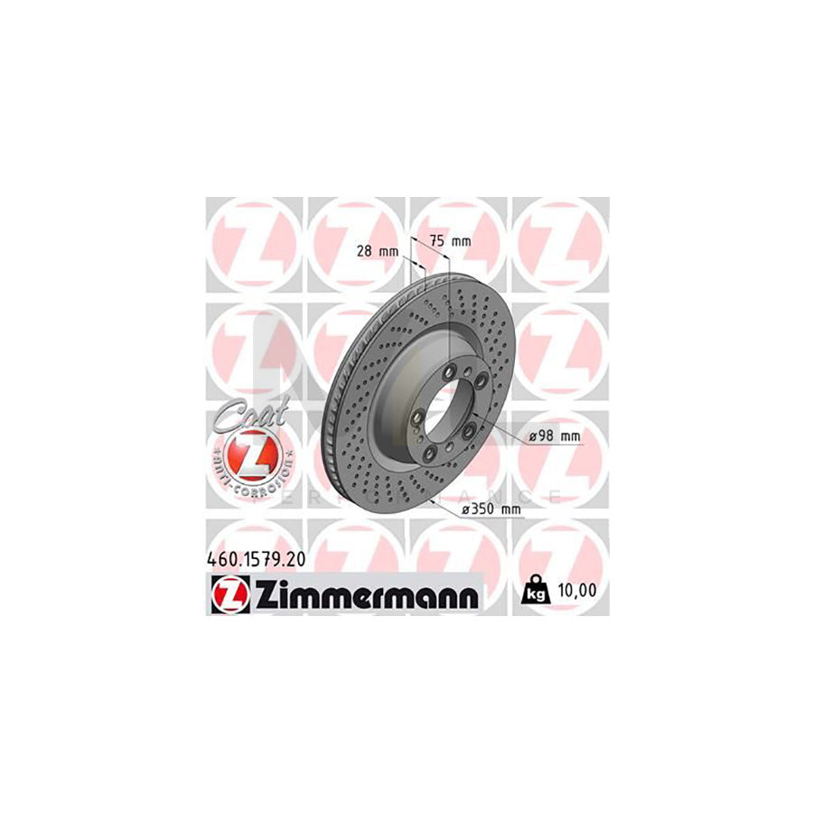 ZIMMERMANN COAT Z 460.1579.20 Brake Disc for PORSCHE 911 Internally Vented, Perforated, Coated | ML Performance Car Parts