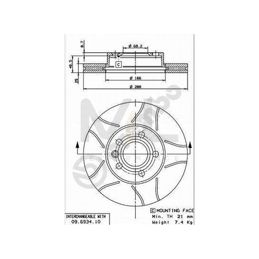 BREMBO MAX LINE 09.6934.75 Brake Disc Internally Vented, Slotted, Coated | ML Performance Car Parts