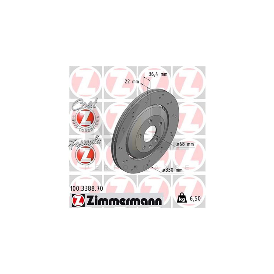 ZIMMERMANN 100.3388.70 Brake Disc for AUDI A4 B8 Avant (8K5) Perforated, Two-piece brake disc, Vented, Coated, Alloyed / High-carbon | ML Performance Car Parts