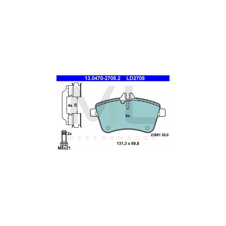 ATE Ceramic 13.0470-2708.2 Brake pad set excl. wear warning contact, prepared for wear indicator, with brake caliper screws, with accessories | ML Performance Car Parts