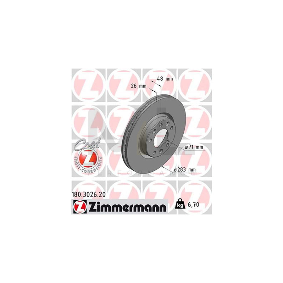 ZIMMERMANN COAT Z 180.3026.20 Brake Disc for CITROEN C4 Internally Vented, Coated | ML Performance Car Parts