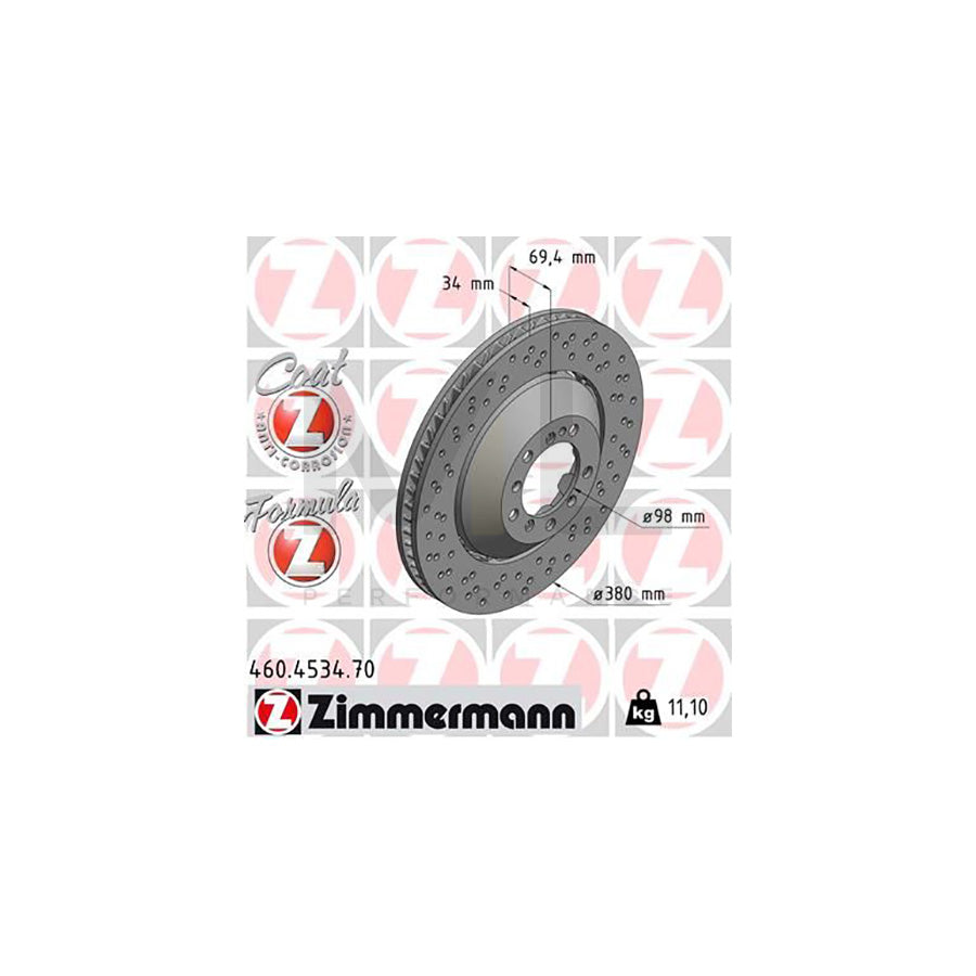 ZIMMERMANN 460.4534.70 Brake Disc Perforated, Two-piece brake disc, Vented, Coated, Alloyed / High-carbon | ML Performance Car Parts