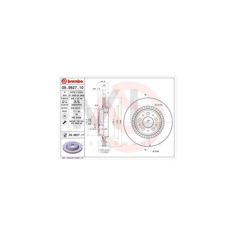 BREMBO 09.9827.10 Brake Disc for VOLVO XC90 I (C, 275) Internally Vented, with bolts/screws | ML Performance Car Parts