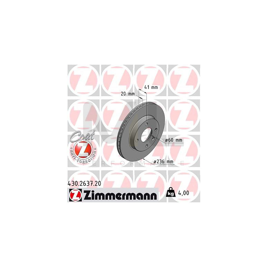 ZIMMERMANN COAT Z 430.2637.20 Brake Disc for OPEL Karl (C16) Internally Vented, Coated | ML Performance Car Parts