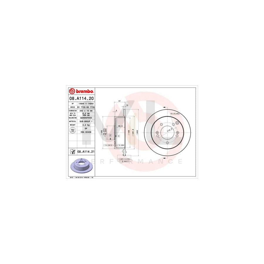 BREMBO 08.A114.20 Brake Disc Solid | ML Performance Car Parts