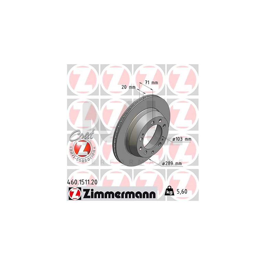 ZIMMERMANN COAT Z 460.1511.20 Brake Disc Internally Vented, Coated | ML Performance Car Parts