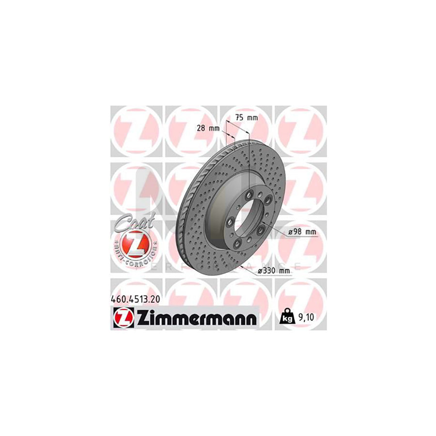 ZIMMERMANN 460.4513.20 Brake Disc for PORSCHE 911 Internally Vented, Perforated, Coated | ML Performance Car Parts