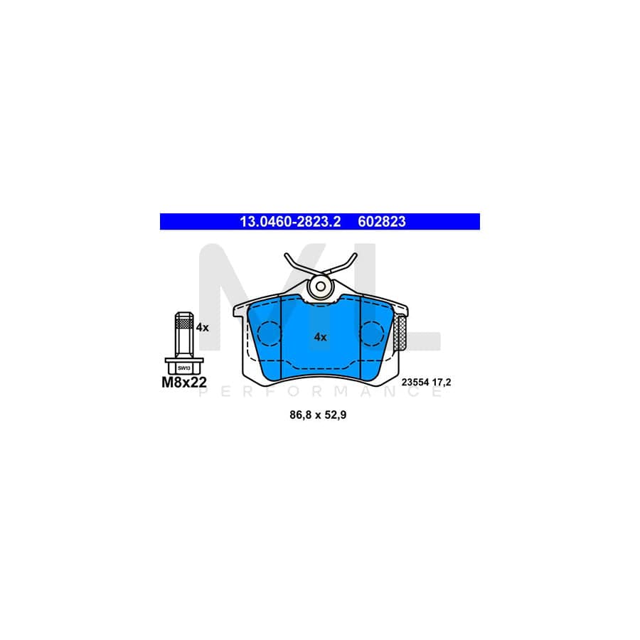 ATE 13.0460-2823.2 Brake pad set excl. wear warning contact, with brake caliper screws | ML Performance Car Parts