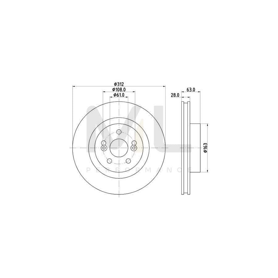 HELLA PRO High Carbon 8DD 355 128-861 Brake Disc Internally Vented, Coated, High-carbon, without wheel hub, without wheel studs | ML Performance Car Parts