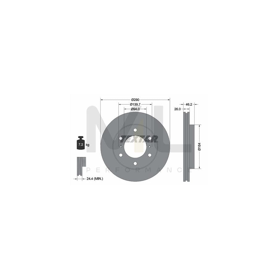 TEXTAR PRO 92167103 Brake Disc for MITSUBISHI PAJERO / SHOGUN Internally Vented, Coated, without wheel hub, without wheel studs | ML Performance Car Parts