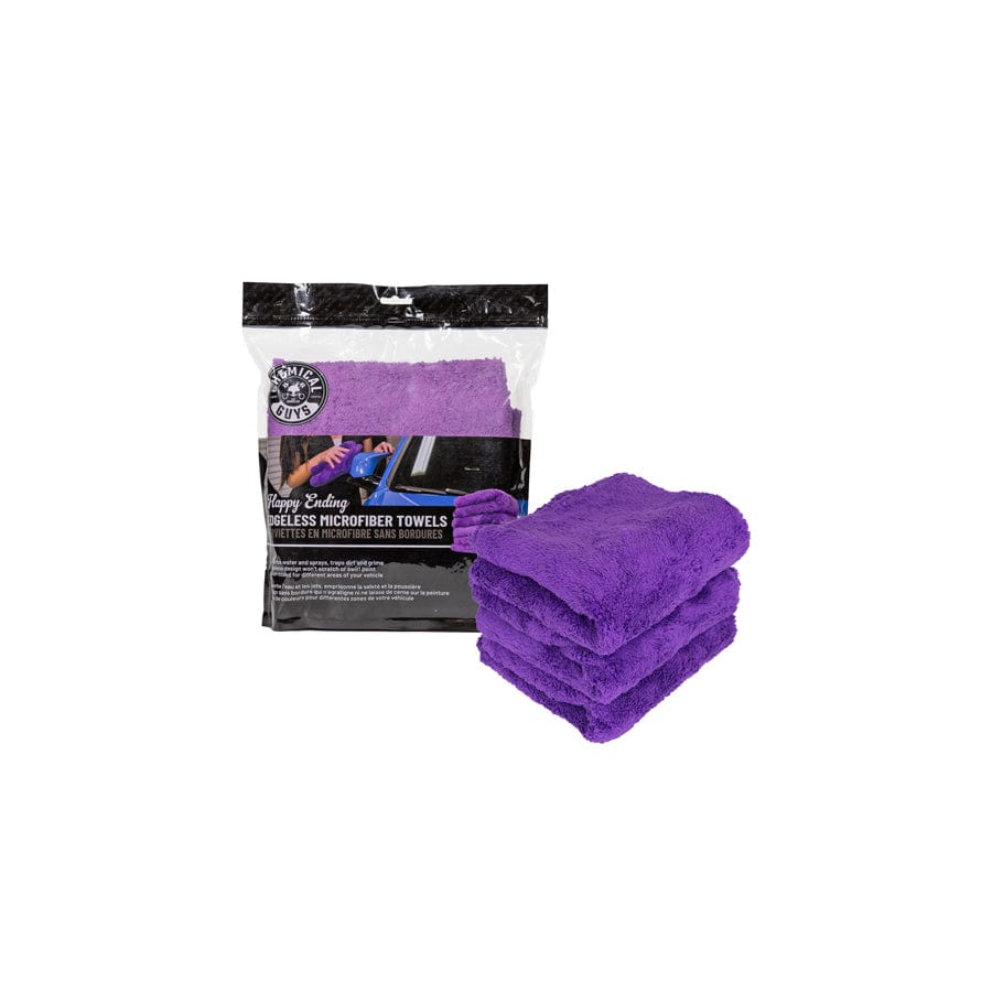 Chemical Guys Happy Ending Edgeless Microfiber Towels, 16"x16" (3 Pack) Purple | ML Performance UK Car Parts