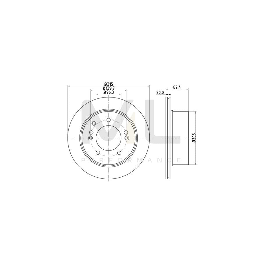 HELLA 8DD 355 112-821 Brake Disc for KIA Sorento I (JC) Internally Vented, without wheel hub, without wheel studs | ML Performance Car Parts