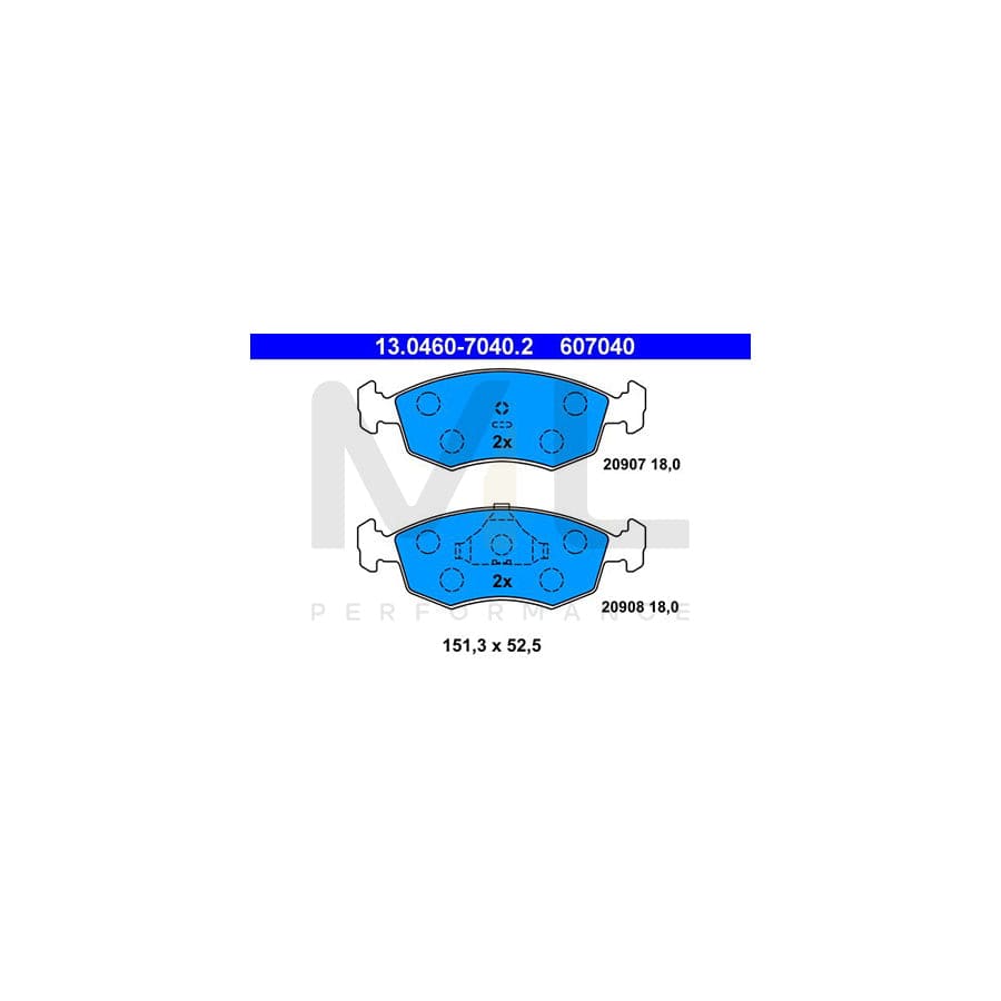 ATE 13.0460-7040.2 Brake pad set excl. wear warning contact, not prepared for wear indicator | ML Performance Car Parts