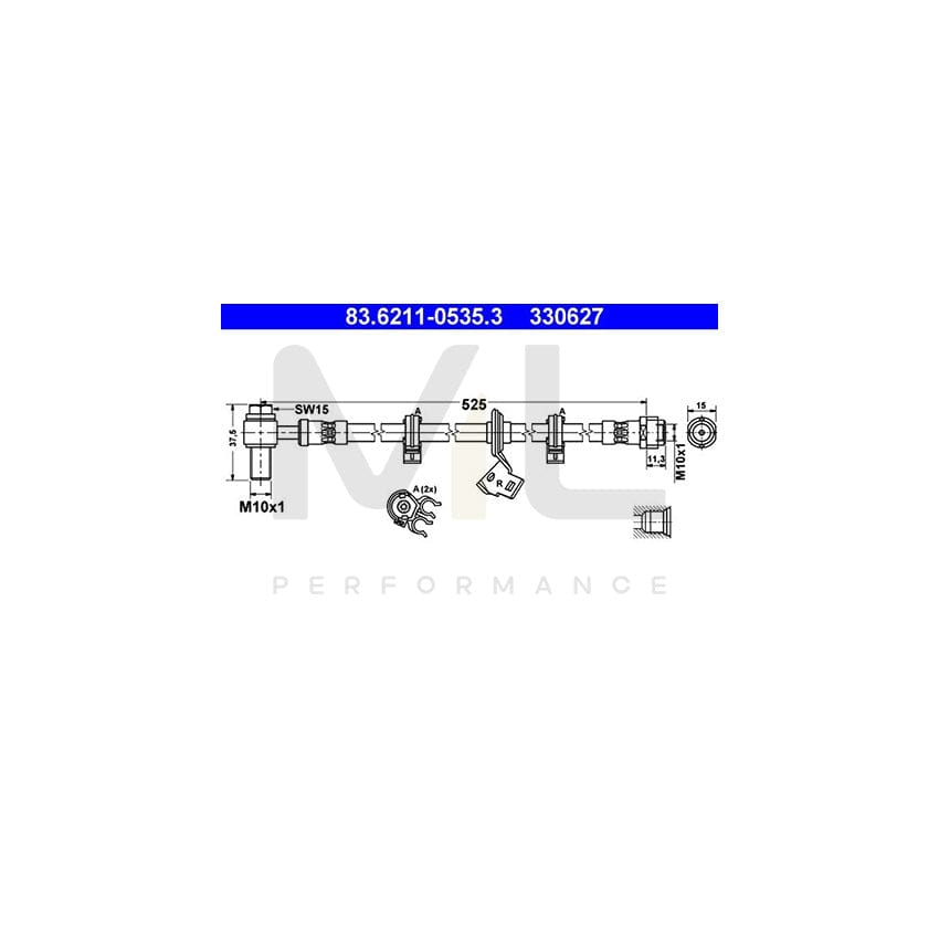 ATE 83.6211-0535.3 Brake Hose suitable for MERCEDES-BENZ ML-Class (W163) 525mm, M10x1 | ML Performance Car Parts