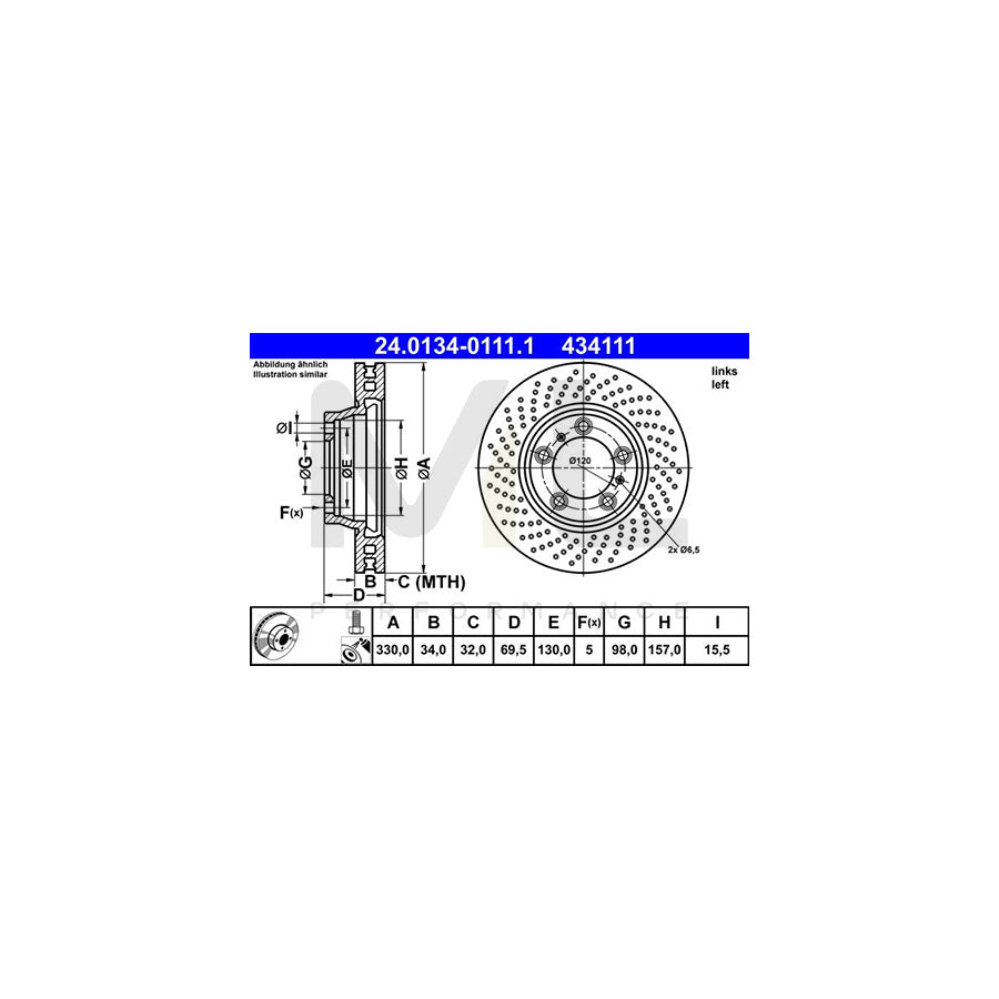 ATE 24.0134-0111.1 Brake Disc Perforated / Vented, Coated, Alloyed / High-carbon, with bolts/screws | ML Performance Car Parts