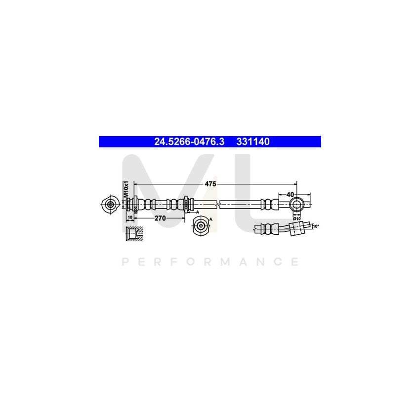 ATE 24.5266-0476.3 Brake Hose for NISSAN ALMERA 475mm, M10x1 | ML Performance Car Parts