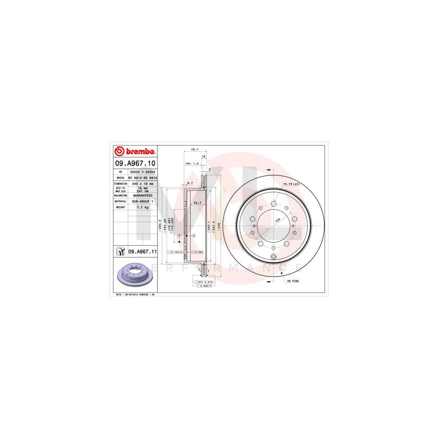 BREMBO COATED DISC LINE 09.A967.11 Brake Disc Internally Vented, Coated | ML Performance Car Parts