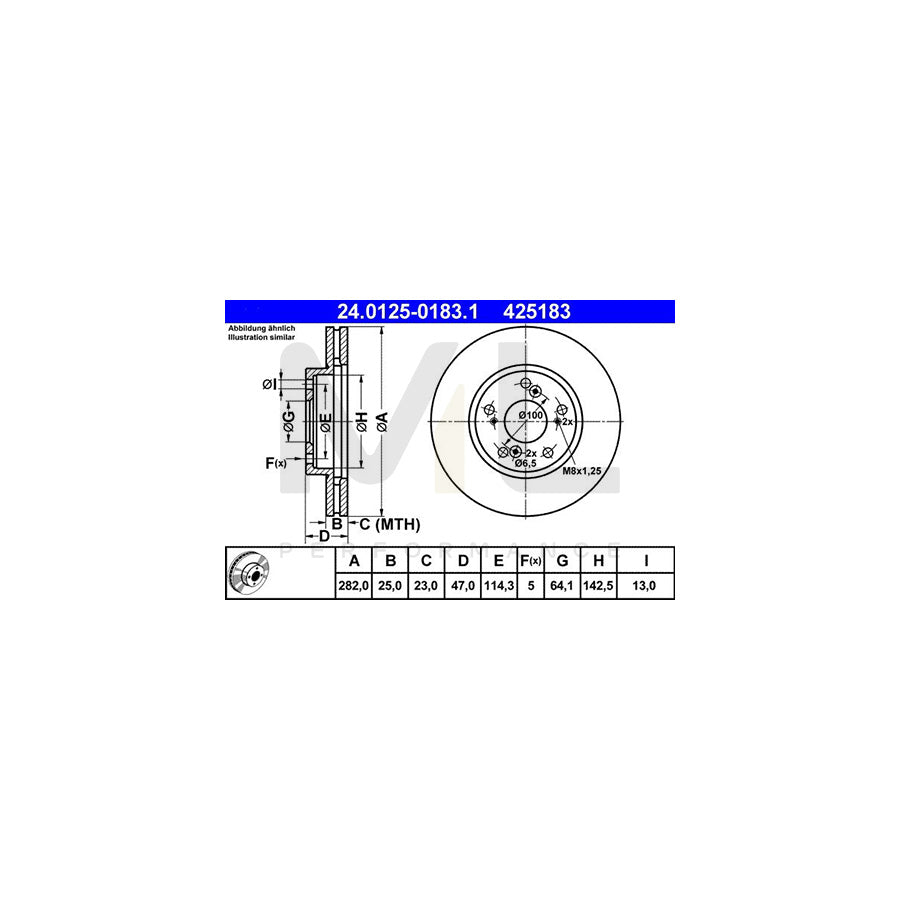 ATE 24.0125-0183.1 Brake Disc for HONDA ACCORD Vented | ML Performance Car Parts