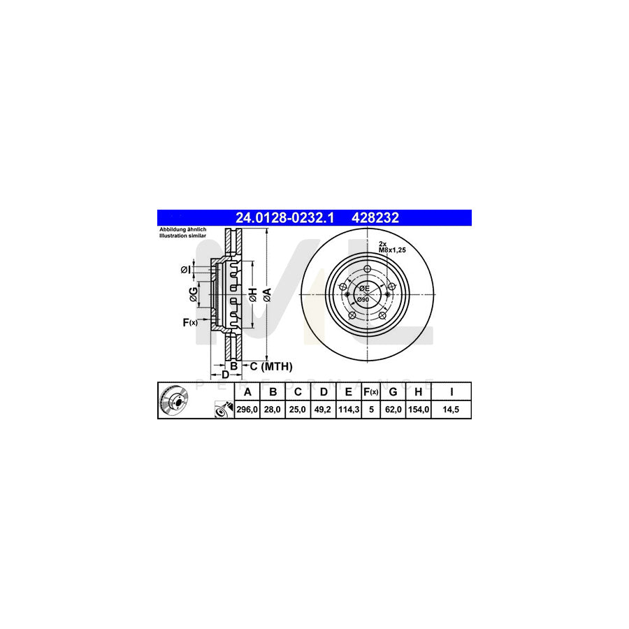 ATE 24.0128-0232.1 Brake Disc Vented, Coated | ML Performance Car Parts