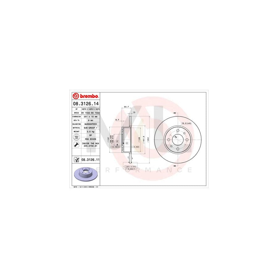 BREMBO 08.3126.14 Brake Disc Solid, with bolts/screws | ML Performance Car Parts