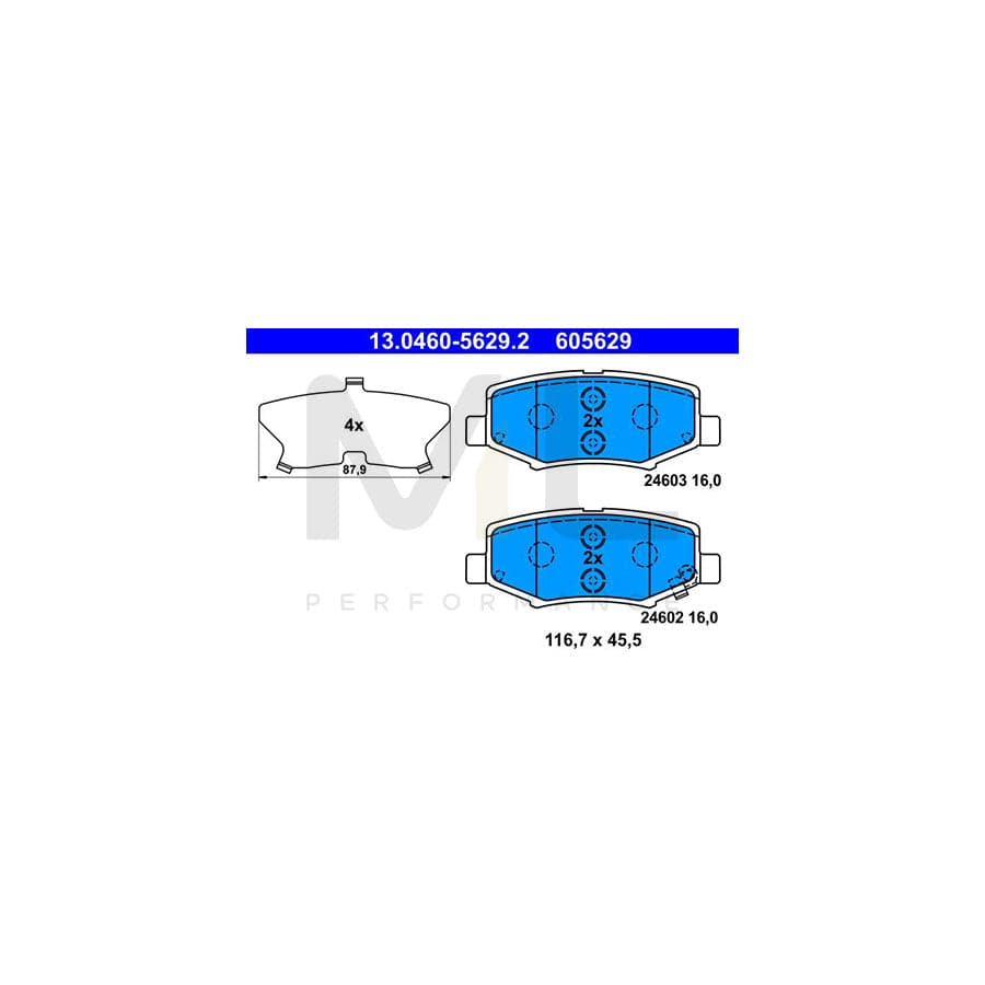 ATE 13.0460-5629.2 Brake pad set with acoustic wear warning, with anti-squeak plate | ML Performance Car Parts