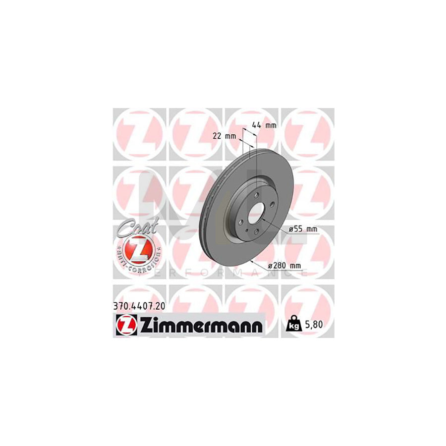 ZIMMERMANN 370.4407.20 Brake Disc Internally Vented, Coated | ML Performance Car Parts