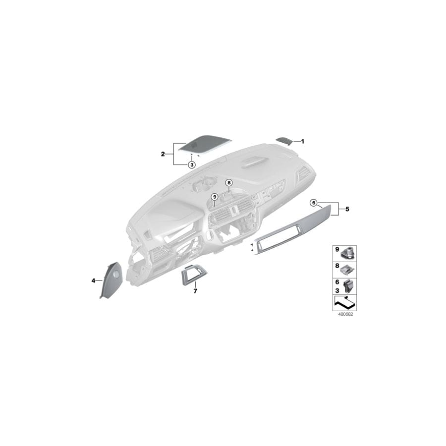 Genuine BMW 51456809409 F22 F23 Cover Panel Dashboard Fineline Pur PERLGLANZ CHROM (Inc. 218d, 225d & 230iX) | ML Performance UK Car Parts