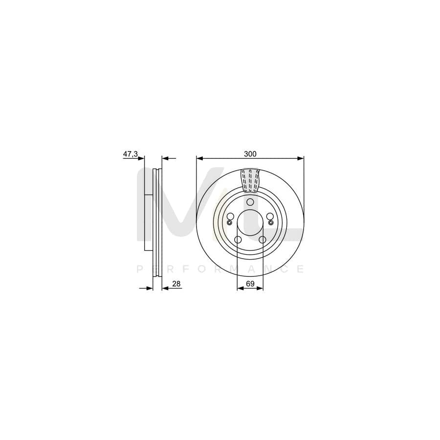 BOSCH 0 986 479 537 Brake Disc Vented, Oiled | ML Performance Car Parts