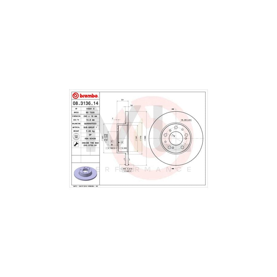 BREMBO 08.3136.14 Brake Disc Solid, with bolts/screws | ML Performance Car Parts