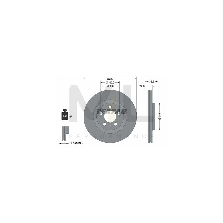 TEXTAR PRO 92082303 Brake Disc Externally Vented, Coated, without wheel hub, without wheel studs | ML Performance Car Parts