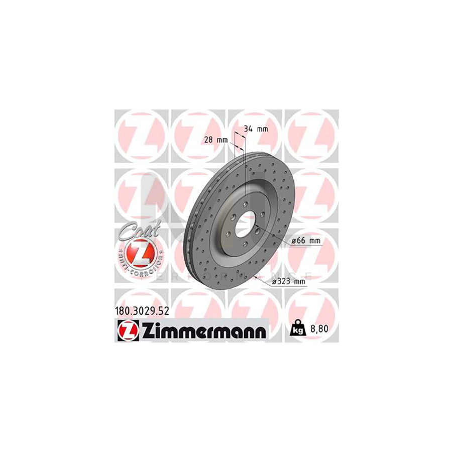 ZIMMERMANN SPORT COAT Z 180.3029.52 Brake Disc Internally Vented, Perforated, Coated | ML Performance Car Parts