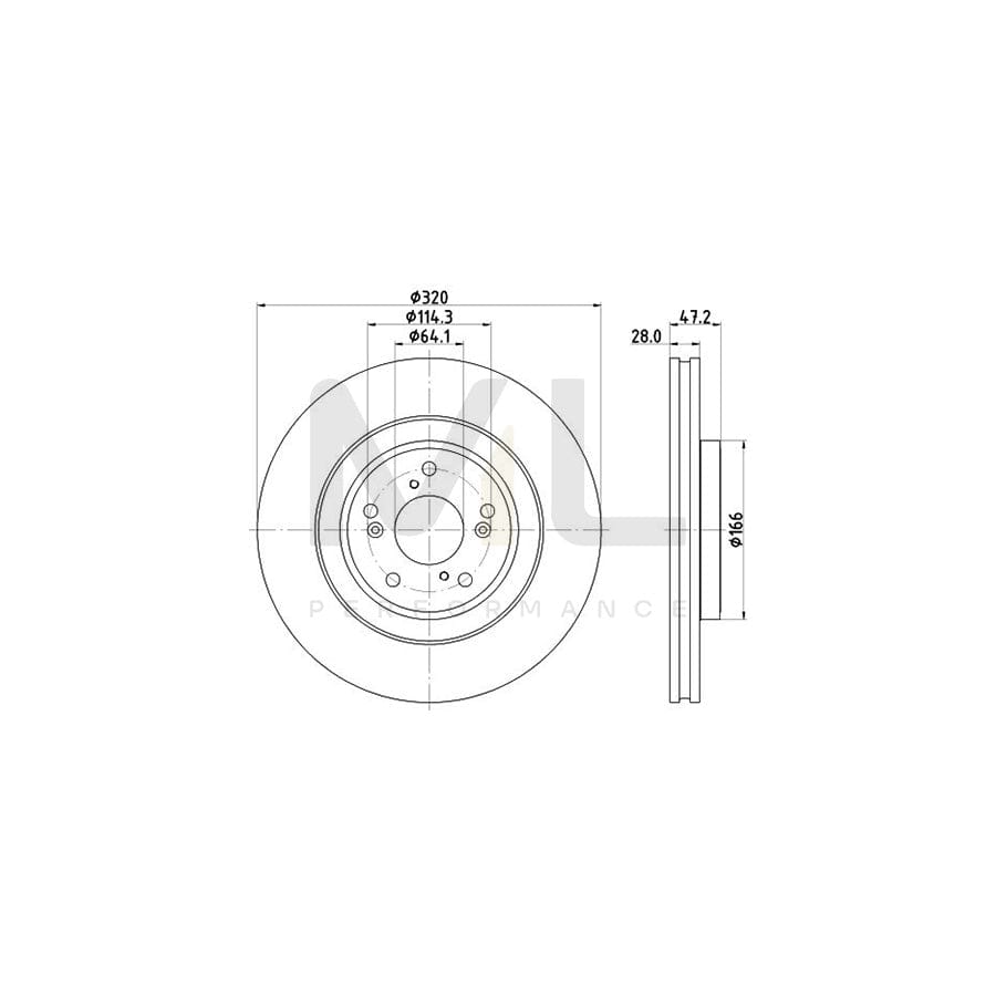 HELLA 8DD 355 132-241 Brake Disc for HONDA CR-V V (RW, RT) Internally Vented, Coated, without wheel hub, without wheel studs | ML Performance Car Parts