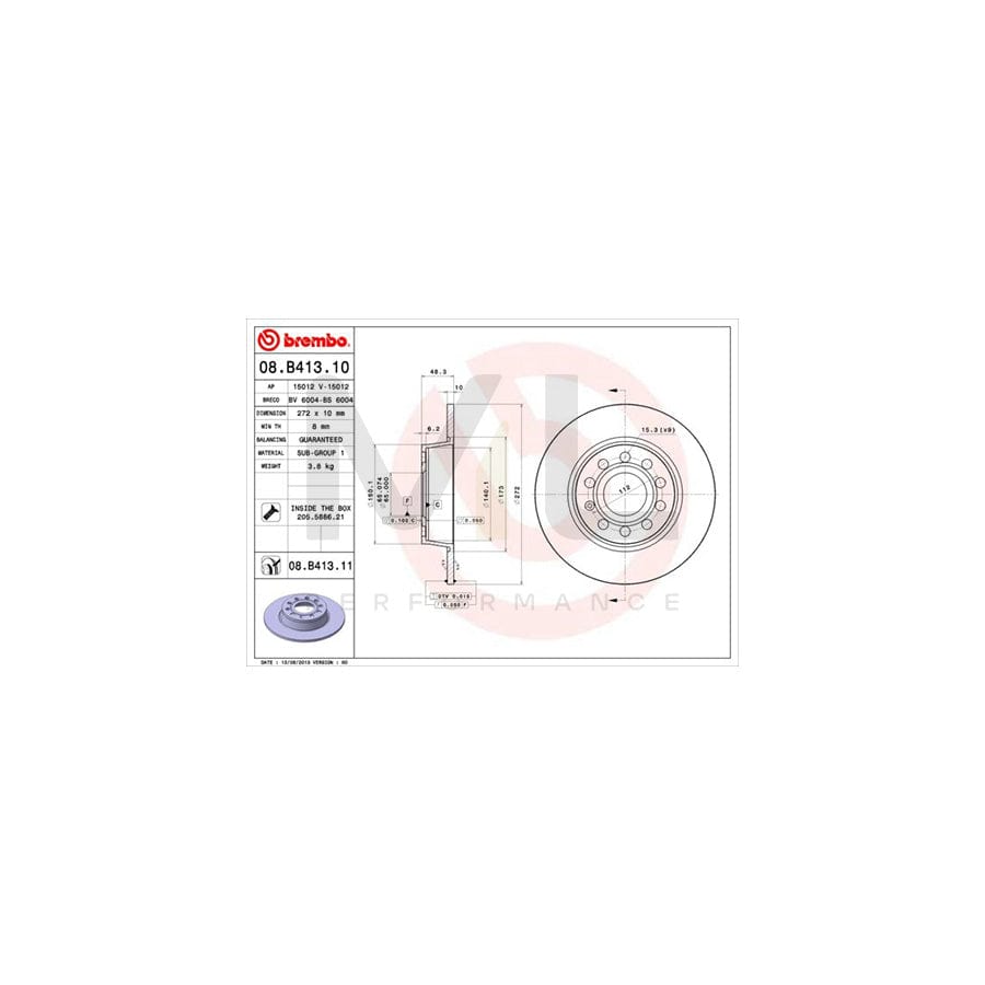 BREMBO 08.B413.10 Brake Disc Solid, with bolts/screws | ML Performance Car Parts