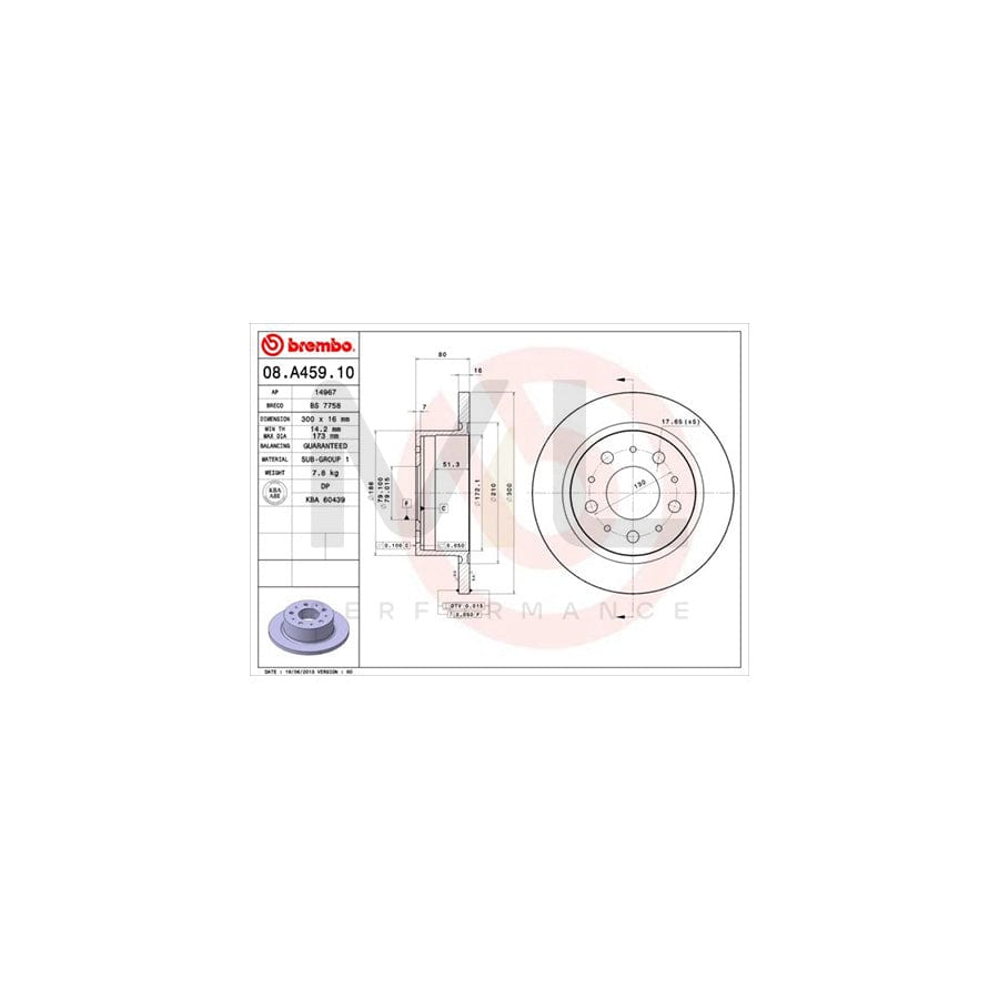 BREMBO 08.A459.10 Brake Disc Solid | ML Performance Car Parts