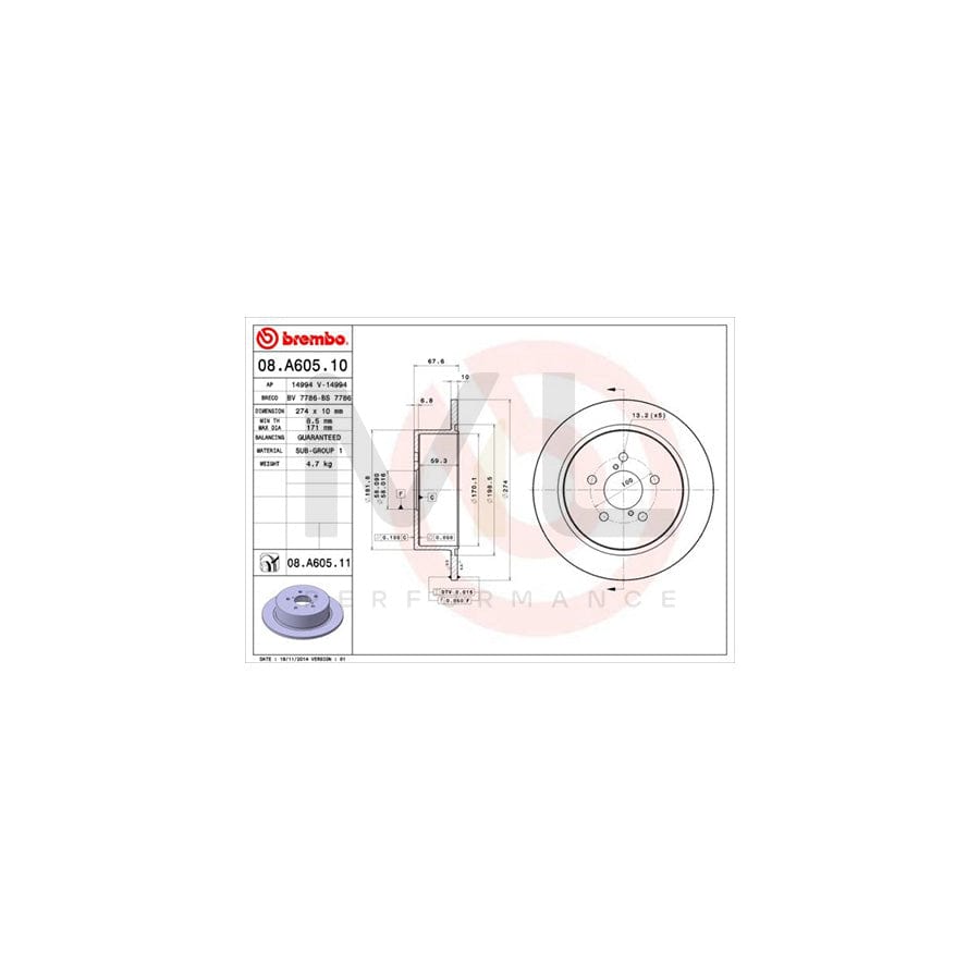 BREMBO 08.A605.10 Brake Disc Solid | ML Performance Car Parts