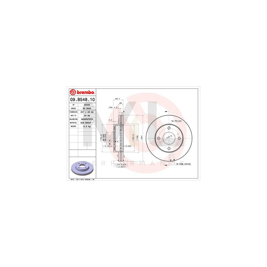 BREMBO 09.B548.10 Brake Disc for NISSAN NV200 Internally Vented | ML Performance Car Parts