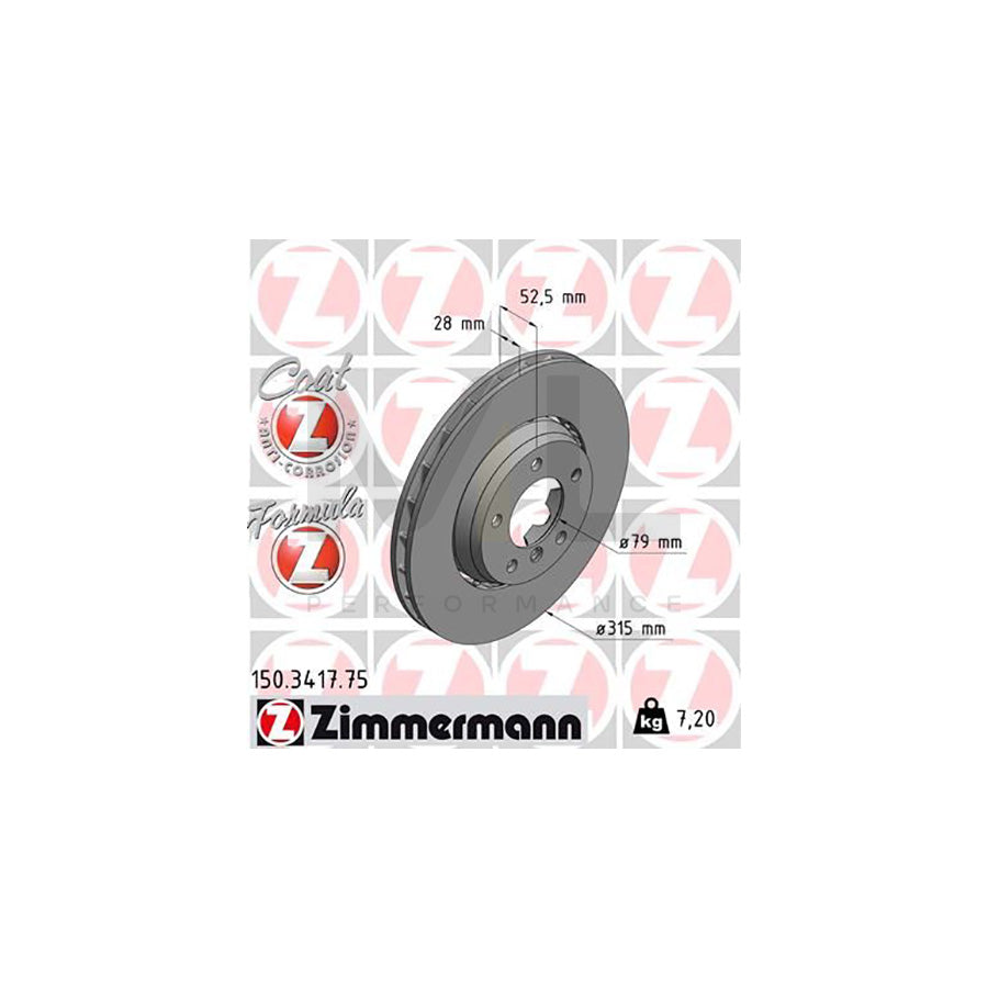 ZIMMERMANN FORMULA Z COAT Z 150.3417.75 Brake Disc Two-piece brake disc, Vented, Coated, Alloyed / High-carbon | ML Performance Car Parts