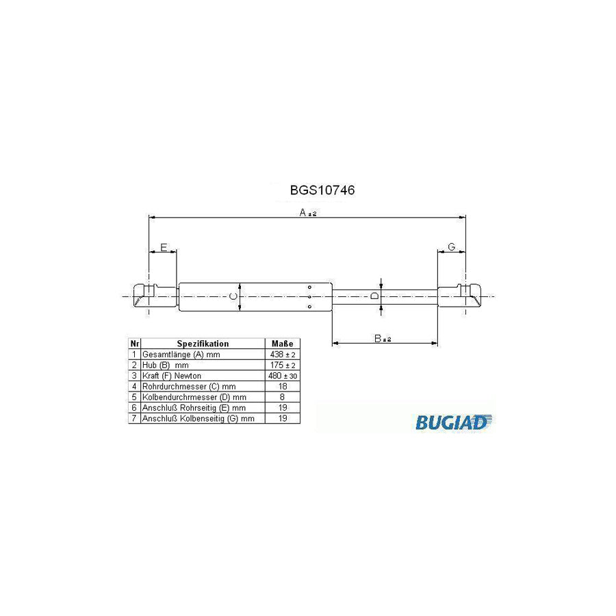 Bugiad BGS10746 Bonnet Strut For Alfa Romeo 166 (936)